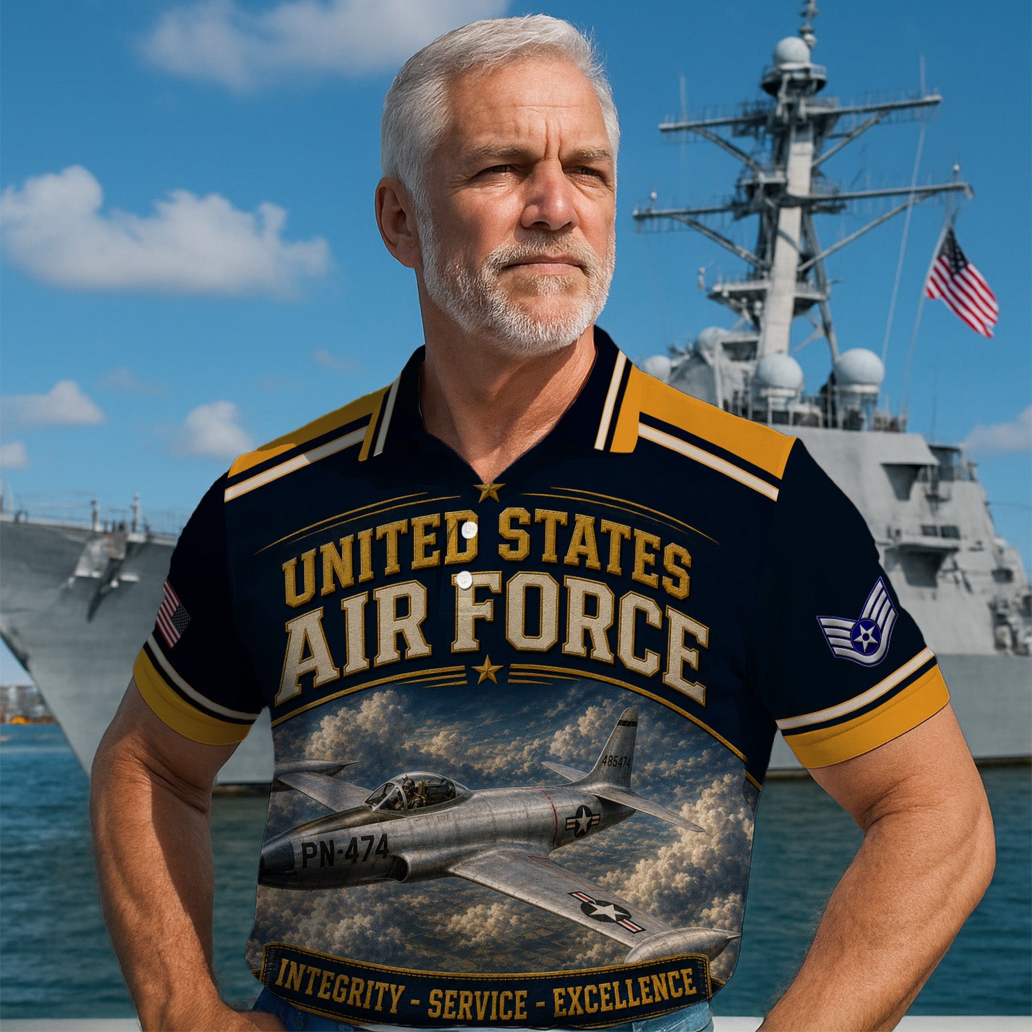 Custom USAF Name Rank 3D Polo Shirt for Veterans