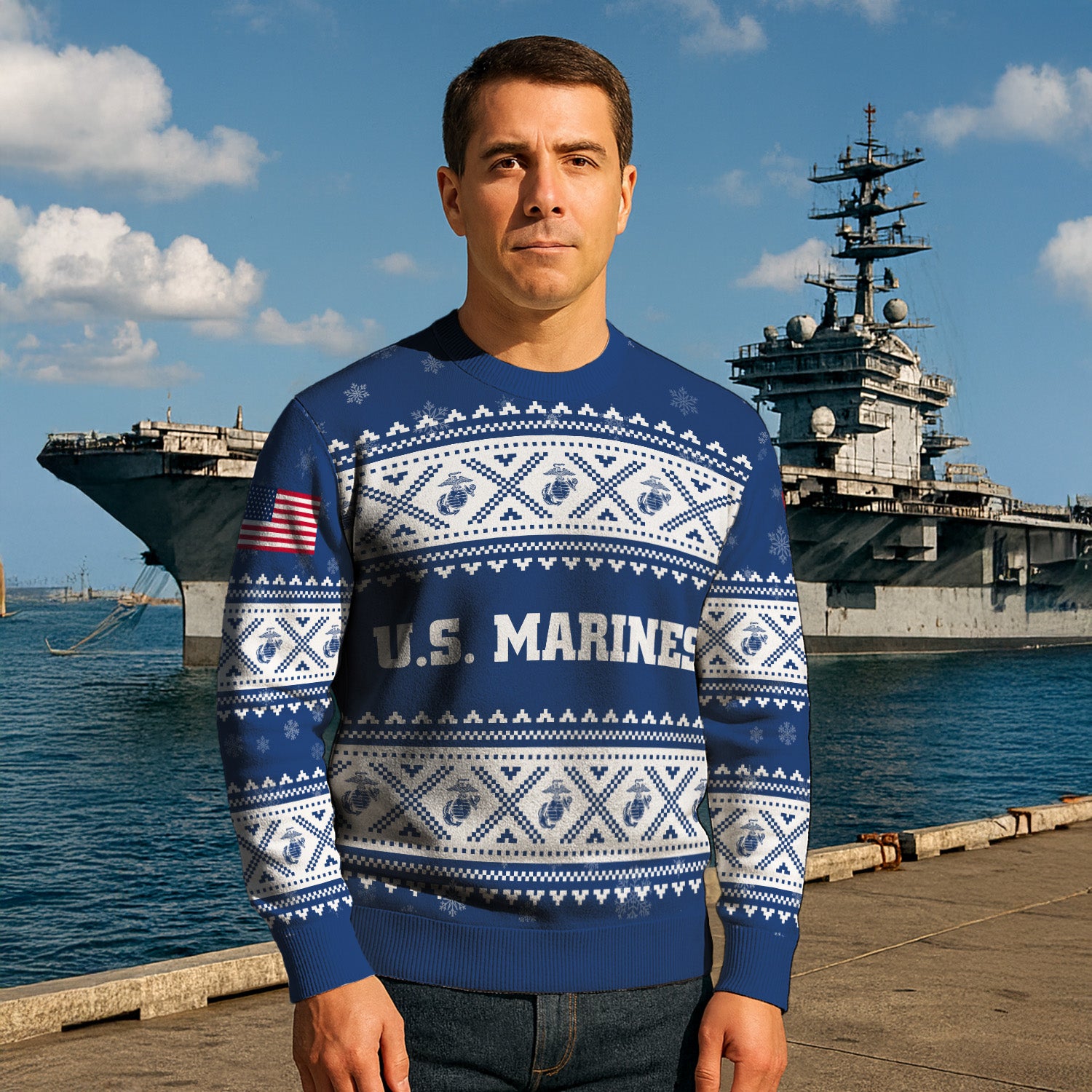 Custom Ranks USMC Ugly Christmas Sweater for Women Men KRUST05
