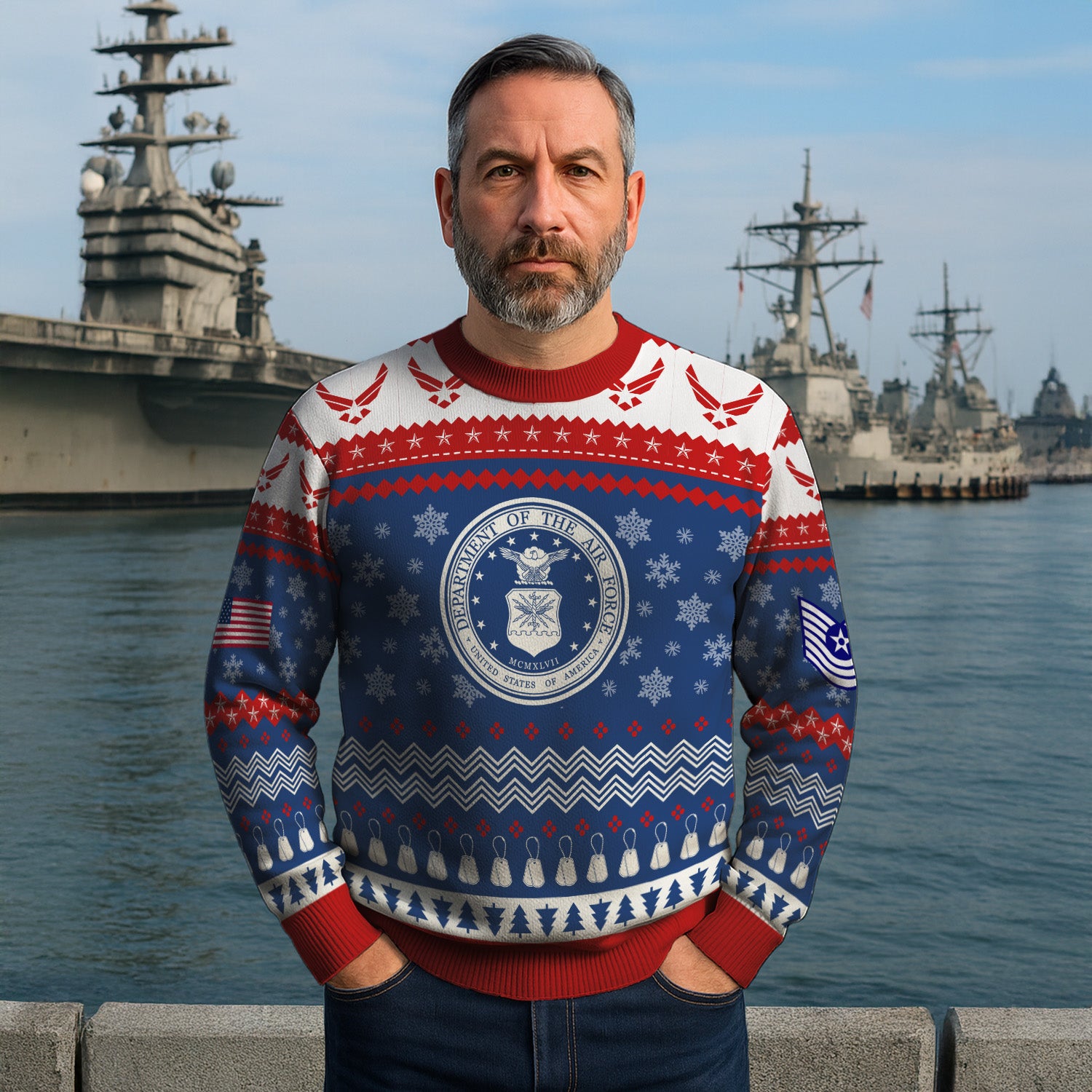 Custom Ranks US Air Force Ugly Christmas Sweater for Women Men KRUST04