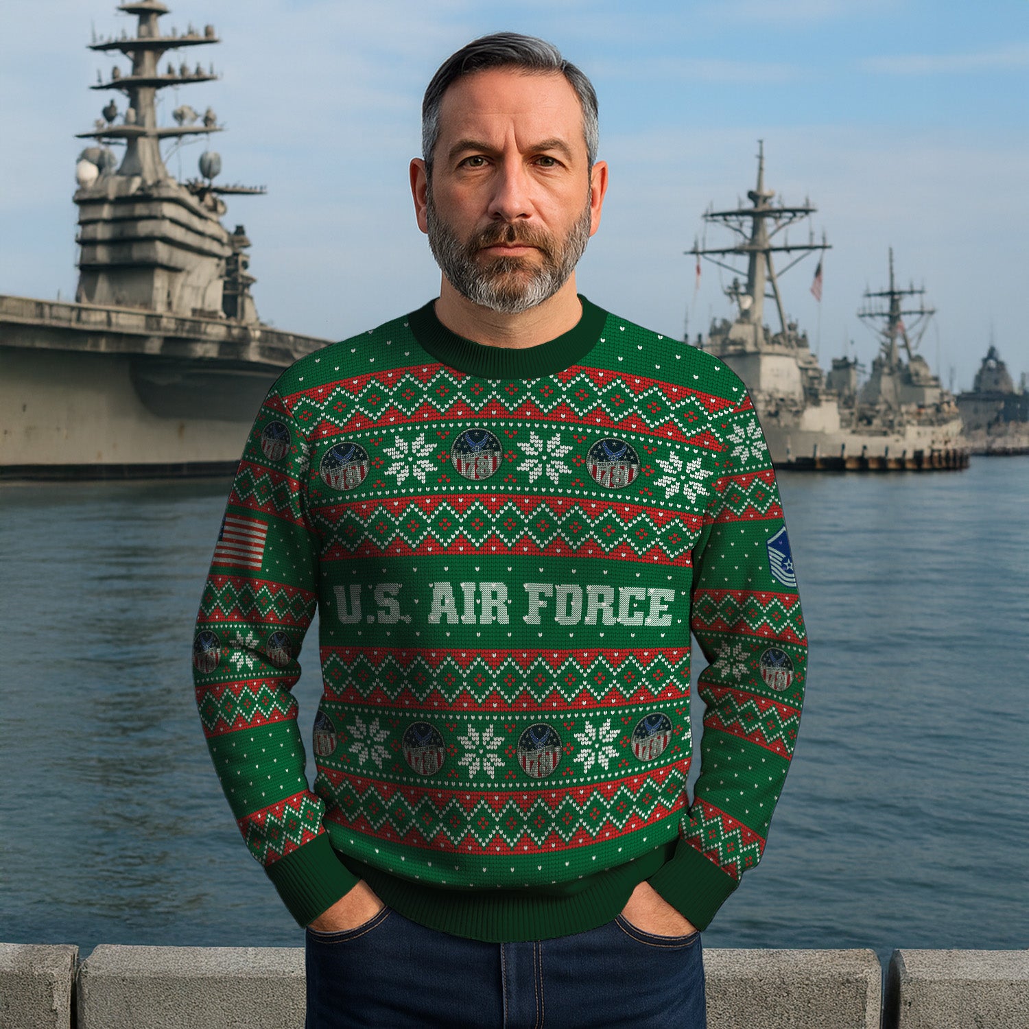 Custom Ranks US Air Force Ugly Christmas Sweater for Women Men KRUST09
