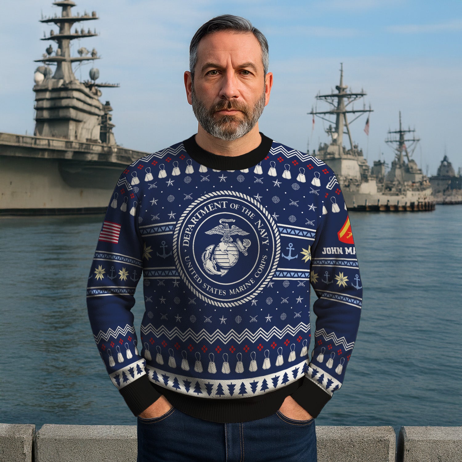 Custom Ranks And Text USMC Ugly Christmas Sweater for Women Men KRUST01