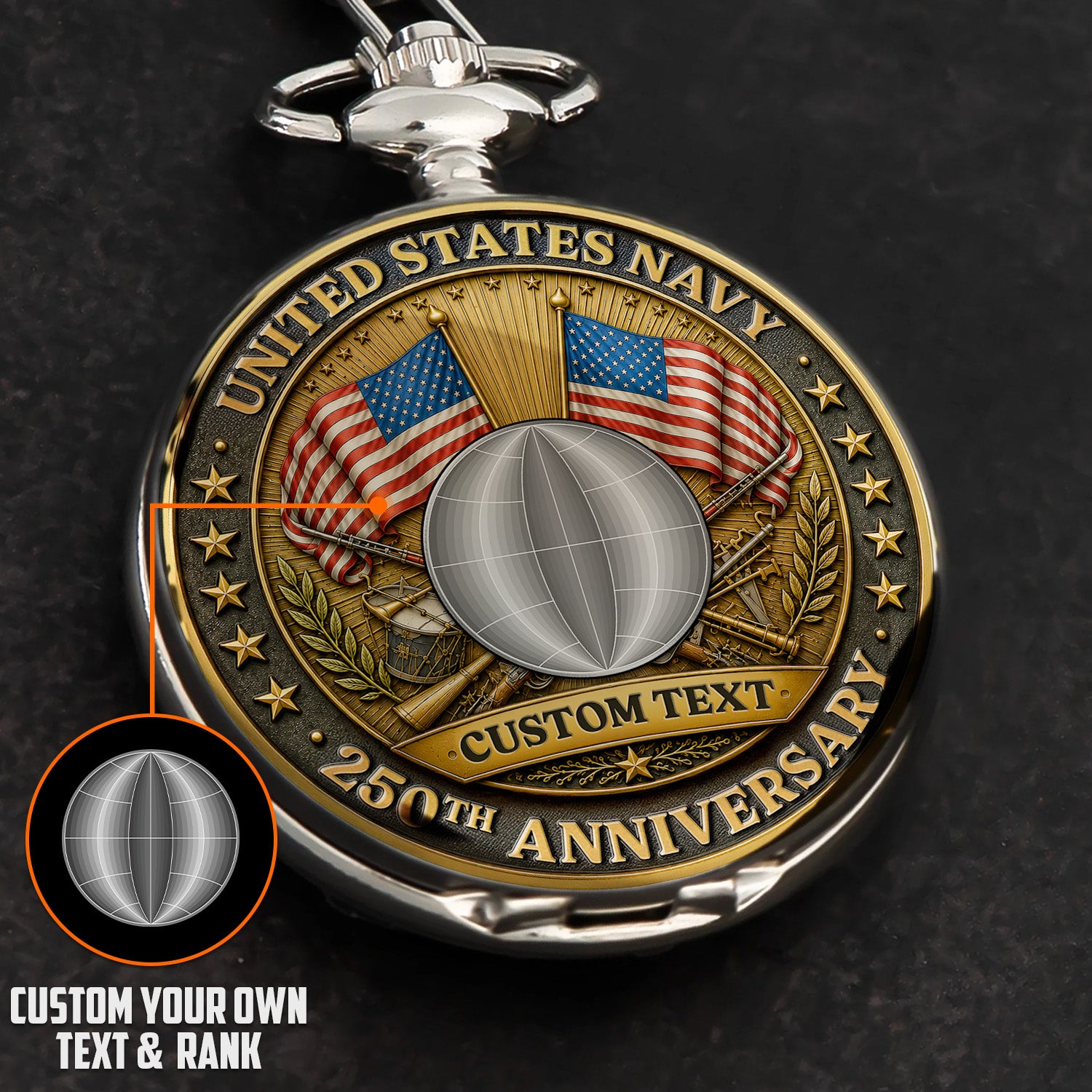 Personalized Navy Chief Pocket Watch 250th Anniversary Gift