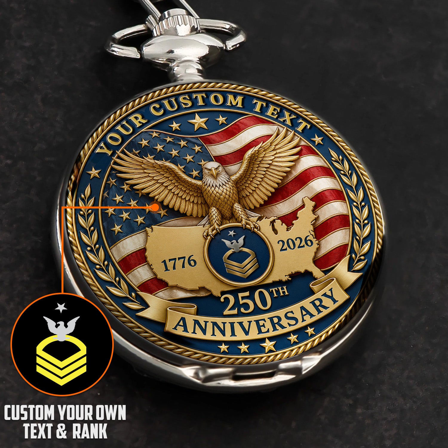Personalized US Navy Veteran Pocket Watch Custom Name Rank Gift