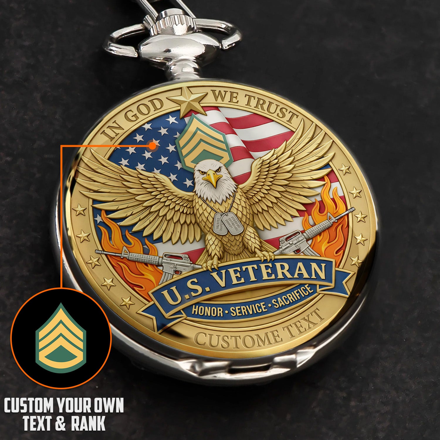 Personalized Army Veteran Pocket Watch USA 1776-2026 Gift