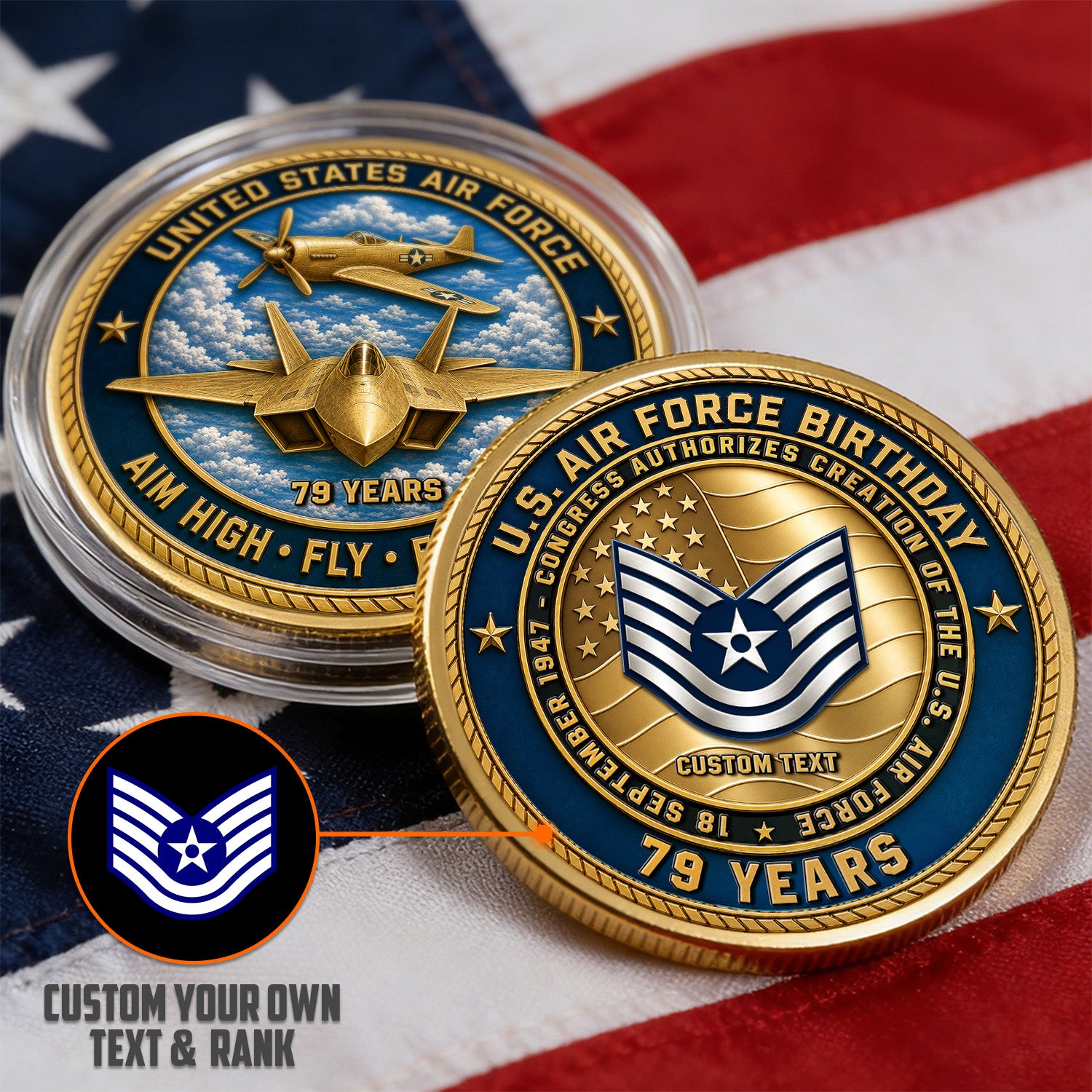 Personalized USAF Rank Name 3D Challenge Coin