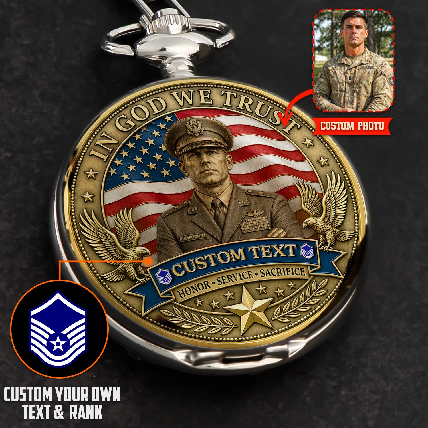 Air Force Veteran Gift Custom Pocket Watch 250 Years