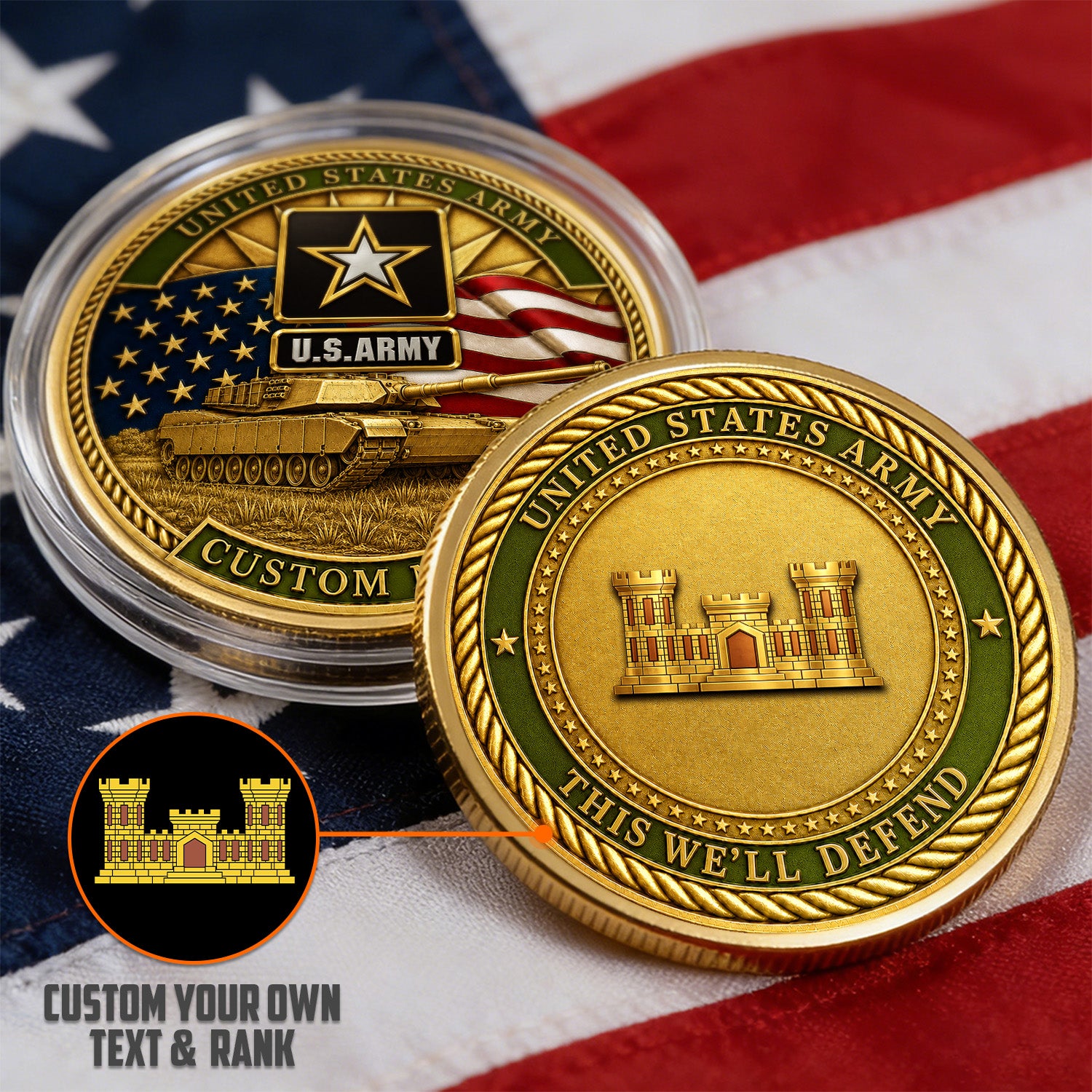 Army Retirement Custom Rank Message 3D Challenge Coin Gift