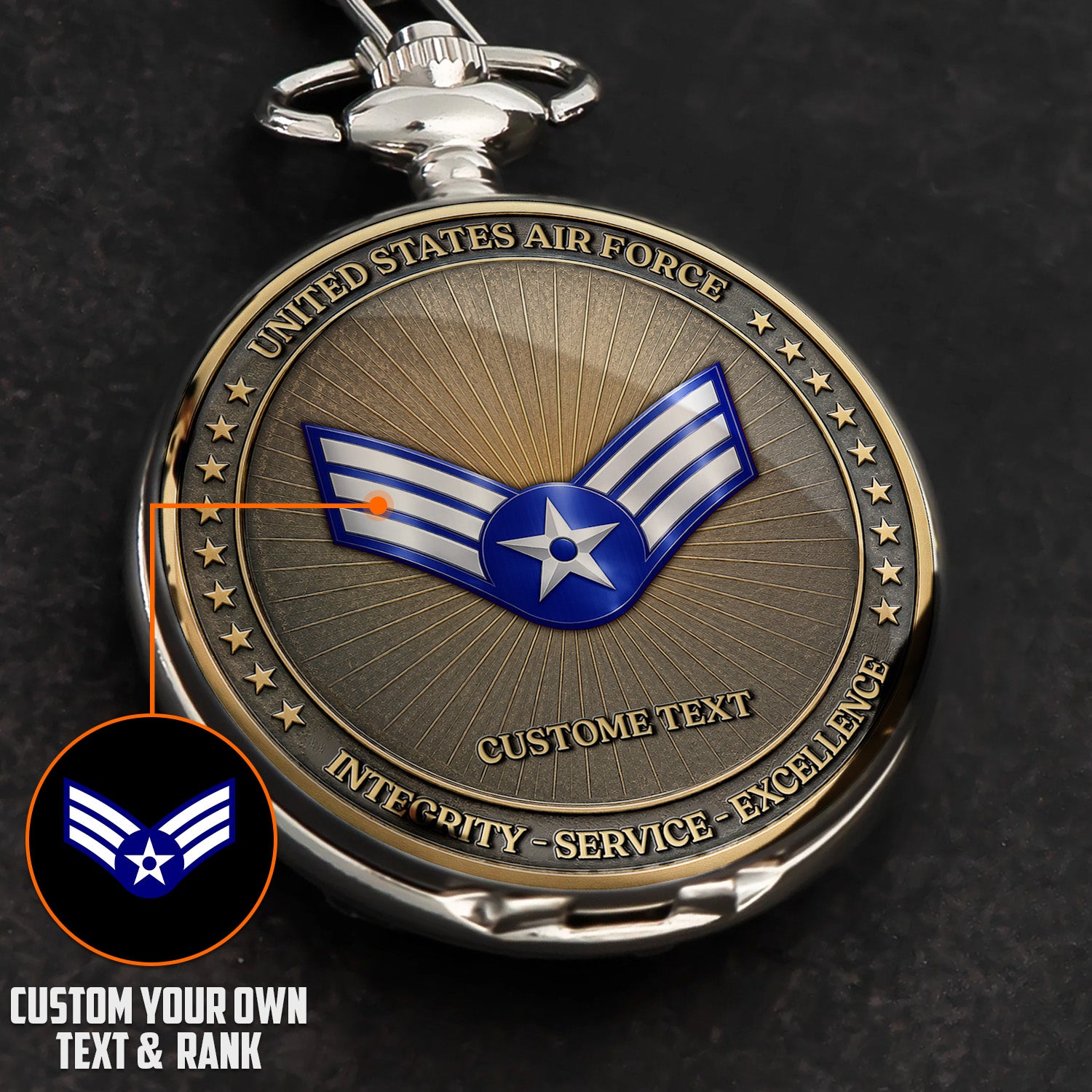 Custom US Air Force Pocket Watch Personalized Veteran Gift