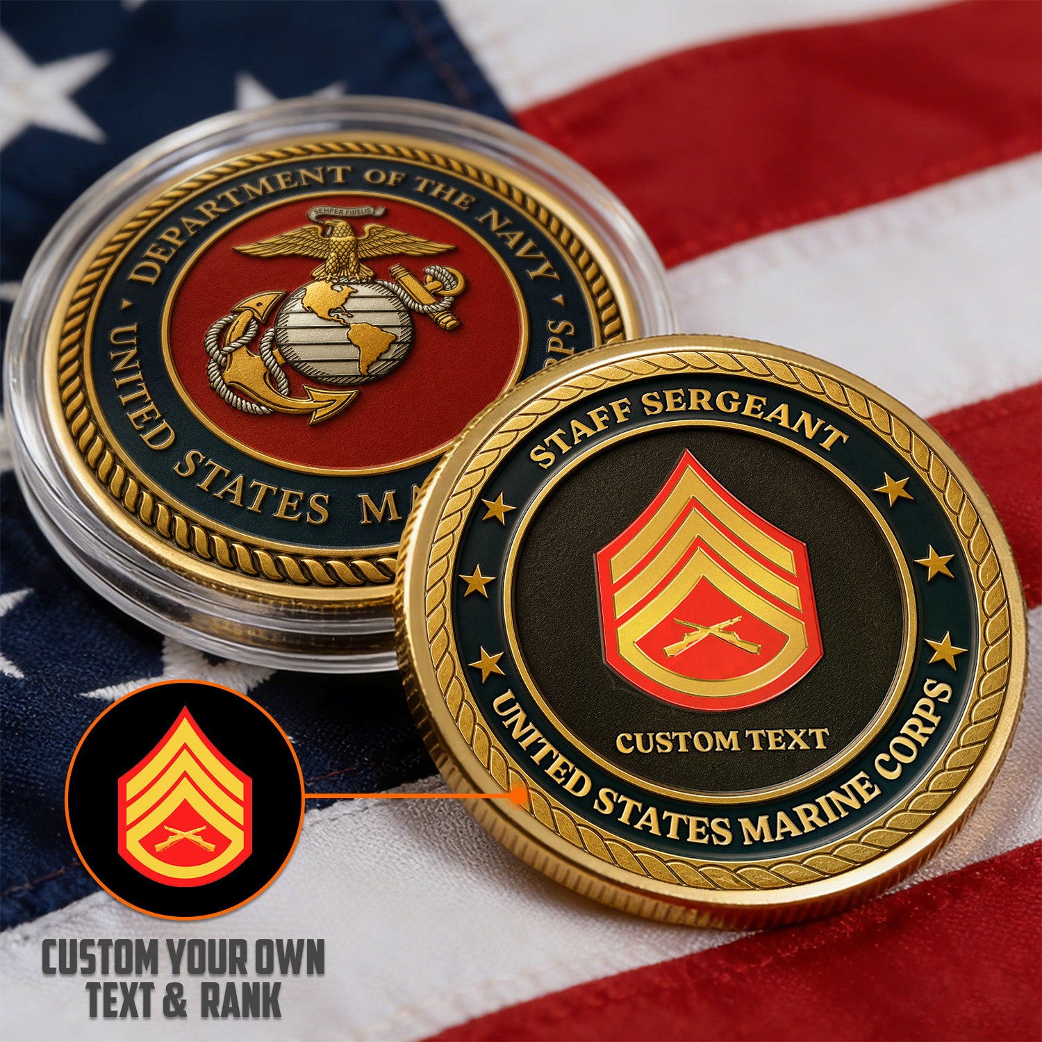 Personalized U.S. MARlNES Rank Challenge Coin – Custom Veteran Tribute