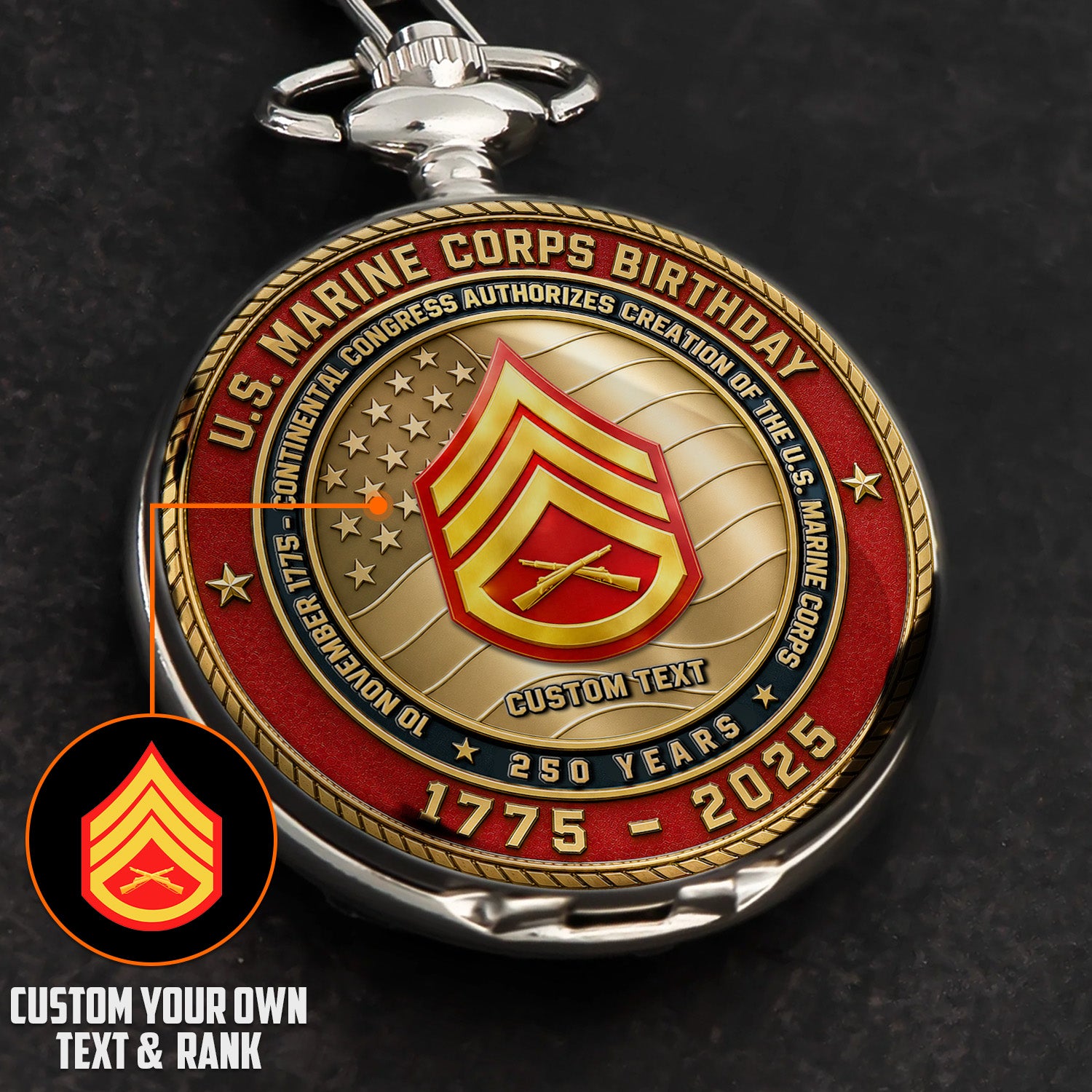 Personalized Marine Corps Pocket Watch 250th Anniversary Gift