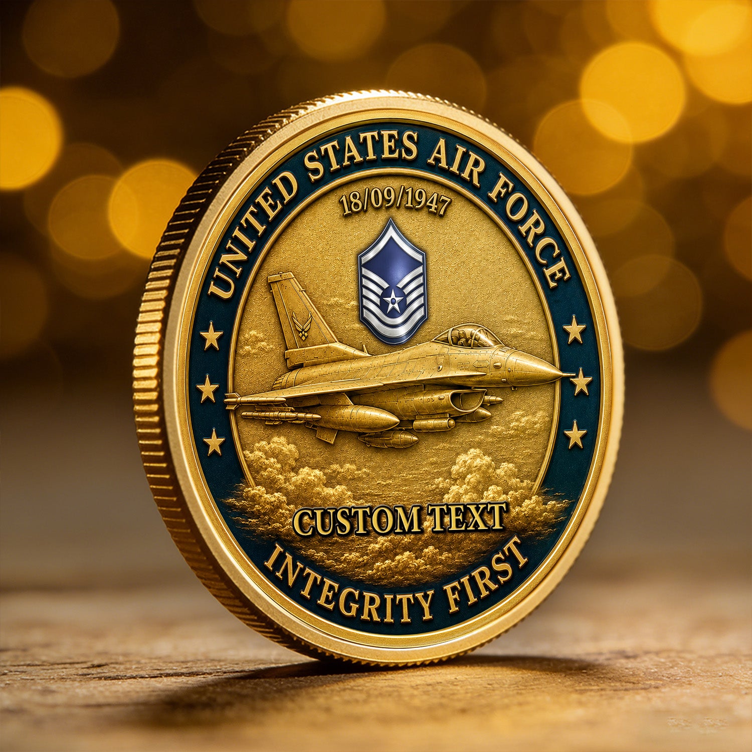 Personalized USAF Career Rank Text 3D Challenge Coin