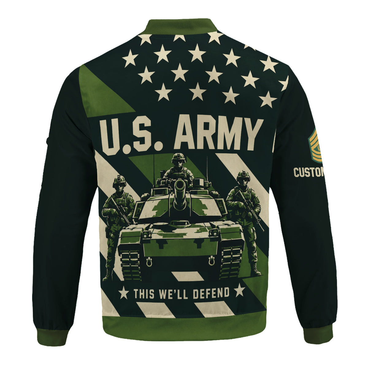 Custom US Army Soldier Bomber Jacket with Personalized Text & Military Rank