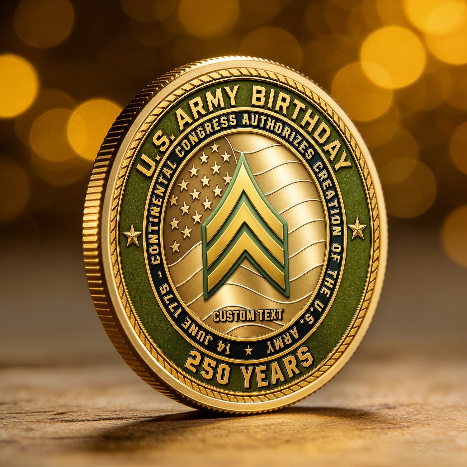 US Army 250th Anniversary Custom Rank Name 3D Challenge Coin Gift
