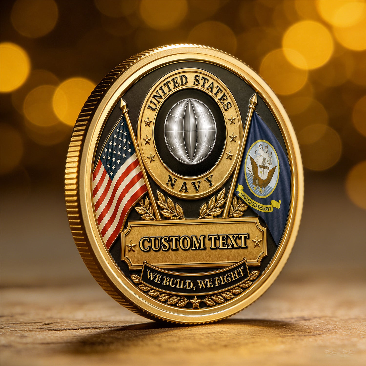 Navy Veteran Personalized Service Text 3D Challenge Coin