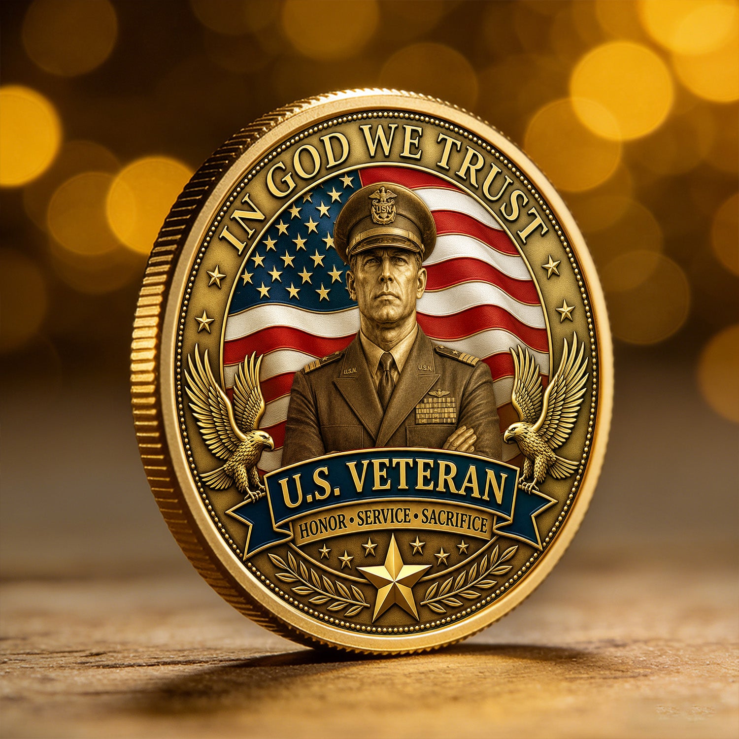 Personalized Navy Veteran Photo 3D Challenge Coin Custom Rank