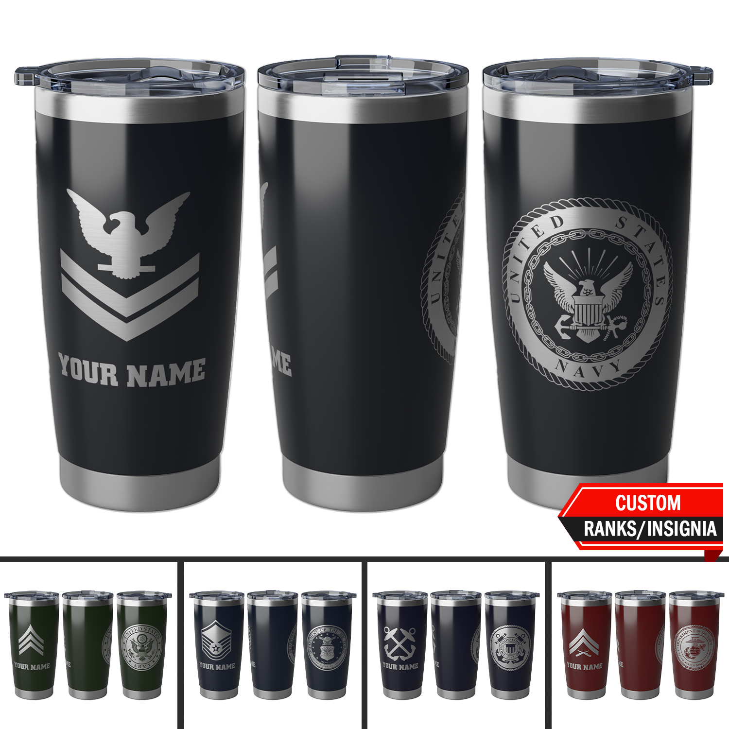 Custom US Military Ranks/Insignia And Text Vagabond 20oz Tumbler