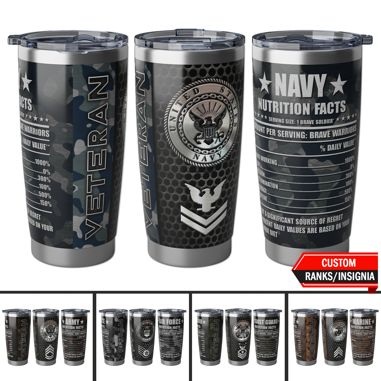 US Military Nutrition Fact Custom Ranks/Insignia Vagabond 20oz Tumbler