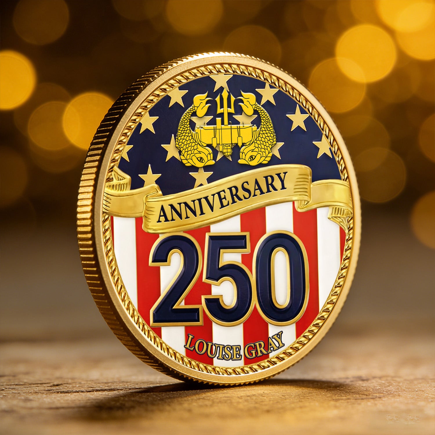 USA 250 Anniversary Coin Custom Name Rank US Navy Patriotic Gift