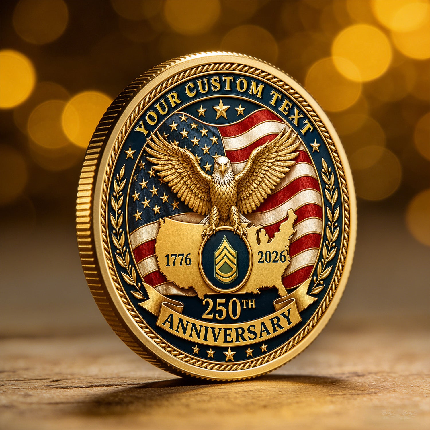 Personalized USA 250th Anniversary Navy Rank 3D Challenge Coin