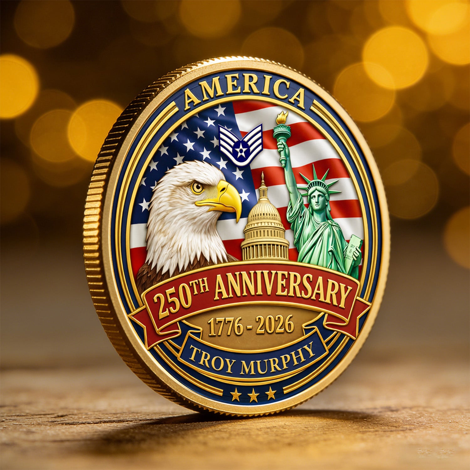 USA 250th Challenge Coin Custom Rank Name USAF