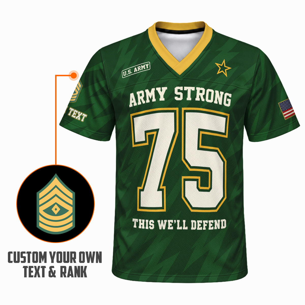 Personalized U.S. Army Sports Jersey Custom Rank and Text Military Shirt