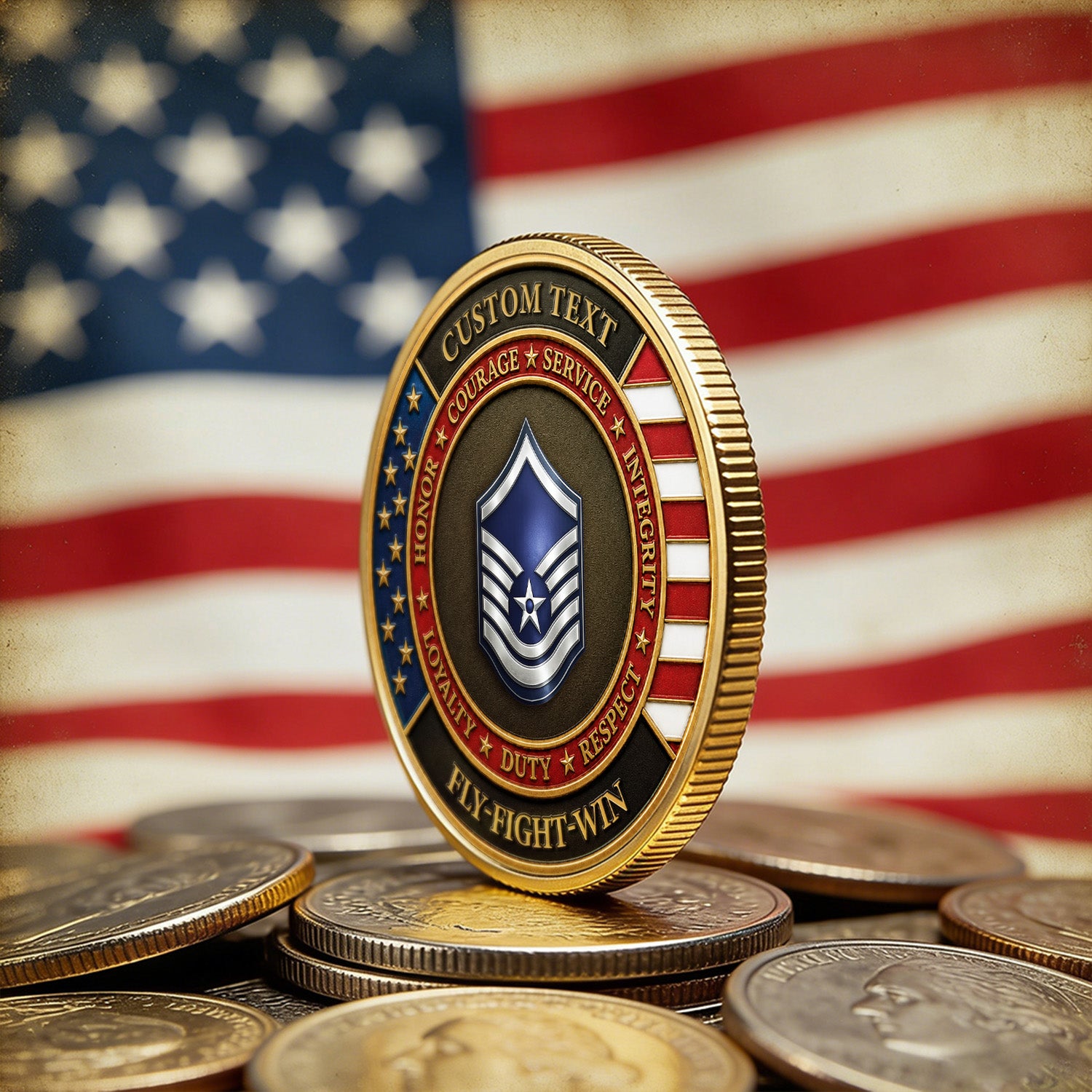 Air Force Veteran Personalized Rank 3D Challenge Coin Keepsake