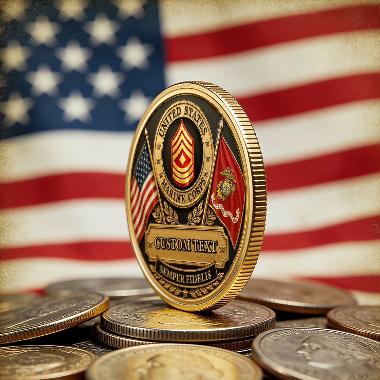 Personalized Marine Service Rank Name 3D Challenge Coin