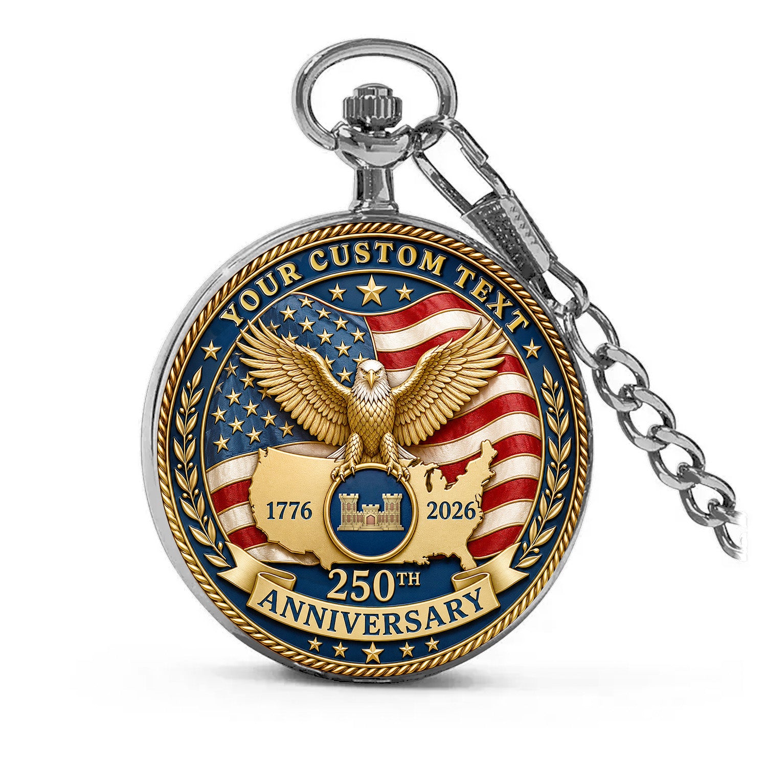 Army Rank Name Custom Pocket Watch USA 250th Anniversary