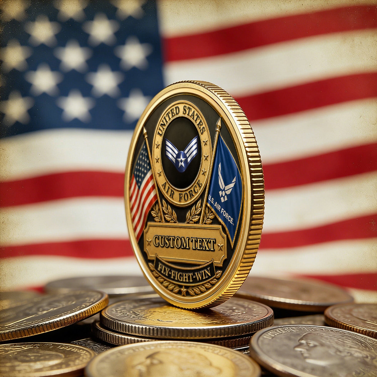 Custom USAF Military Rank Message 3D Challenge Coin
