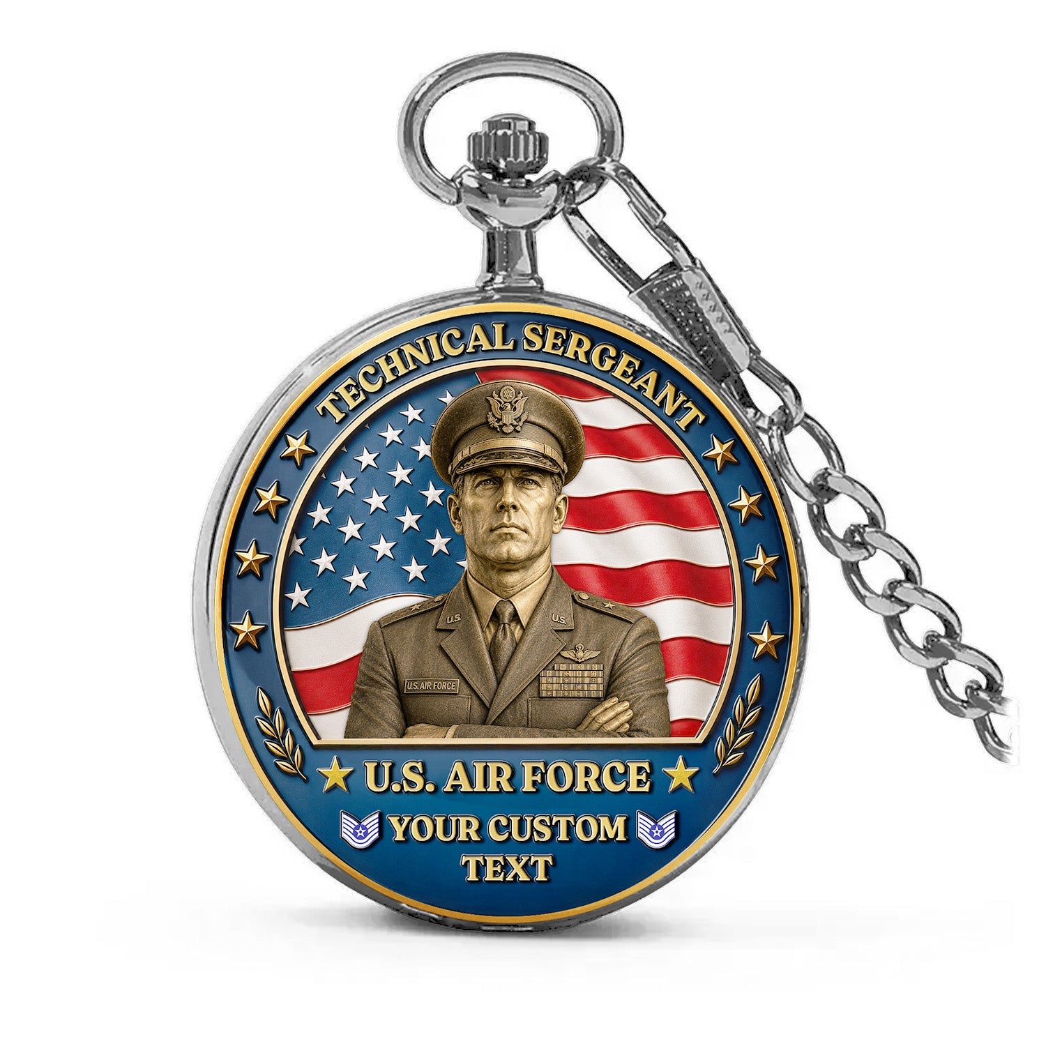 Custom US Air Force Rank Pocket Watch Military Gift