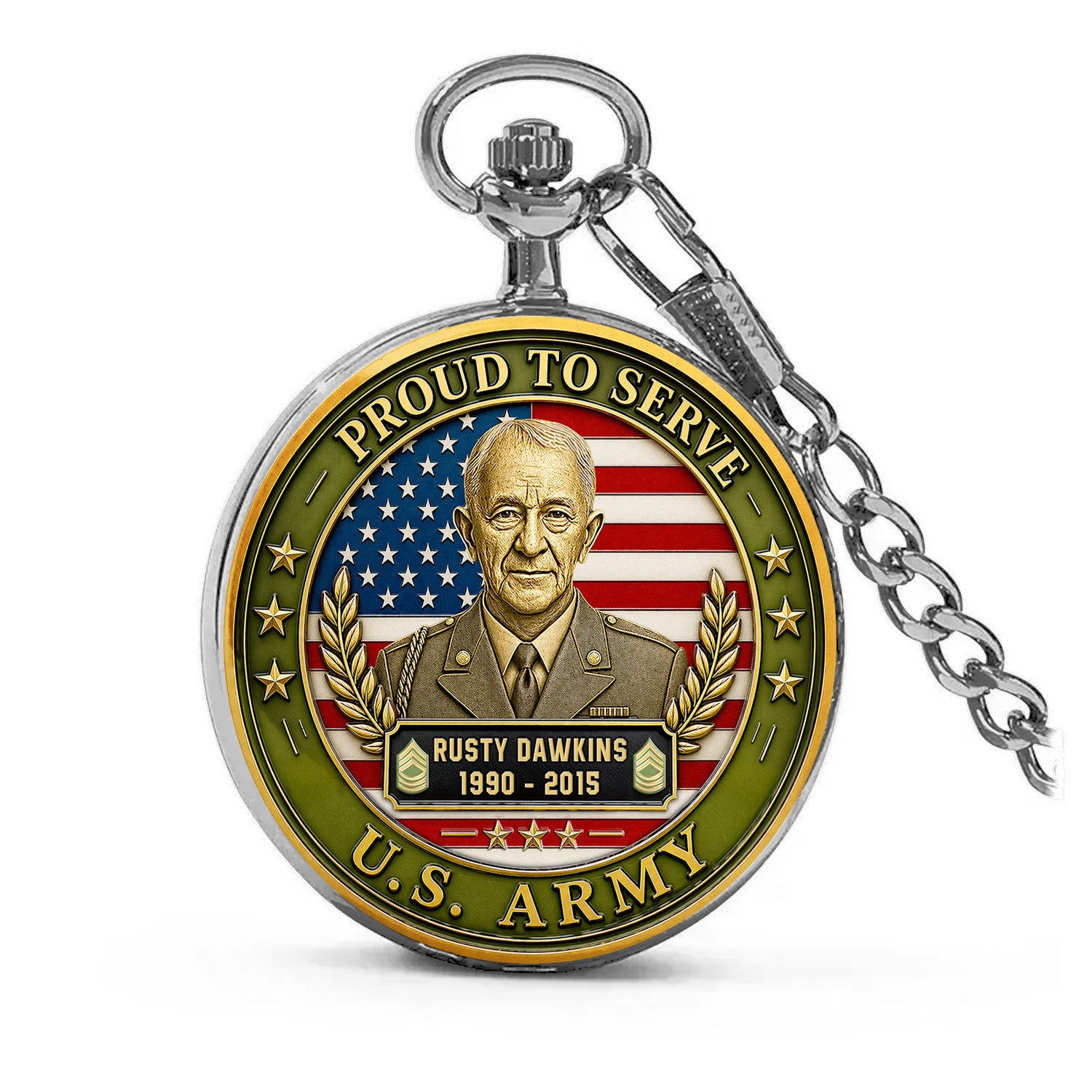 Army Custom Rank Pocket Watch 250 Years Patriotic Gift