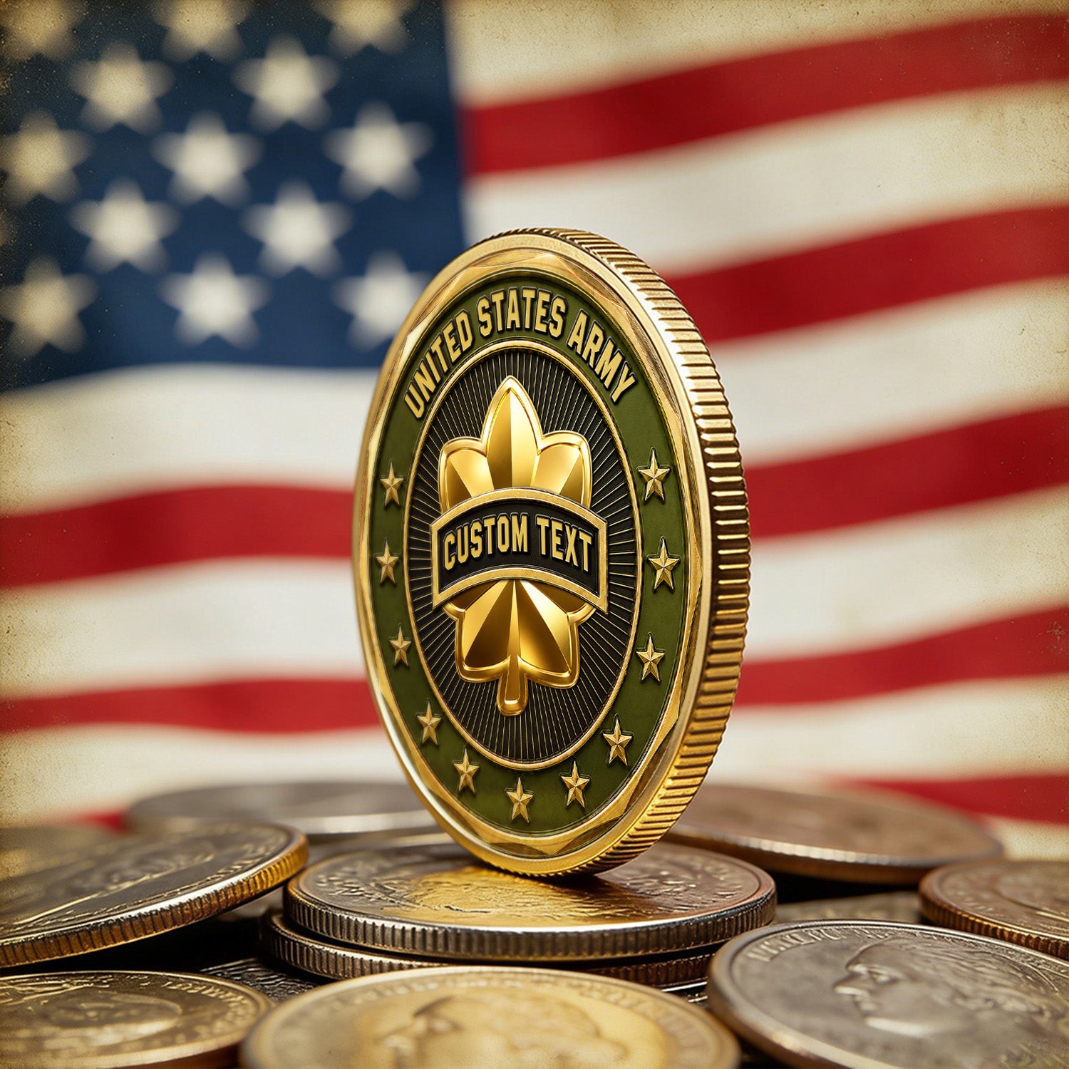 Custom Army NCO Rank Text 3D Challenge Coin Keepsake