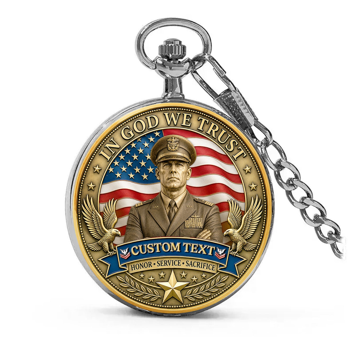 US Navy Pocket Watch Custom Rank Name Retirement Gift