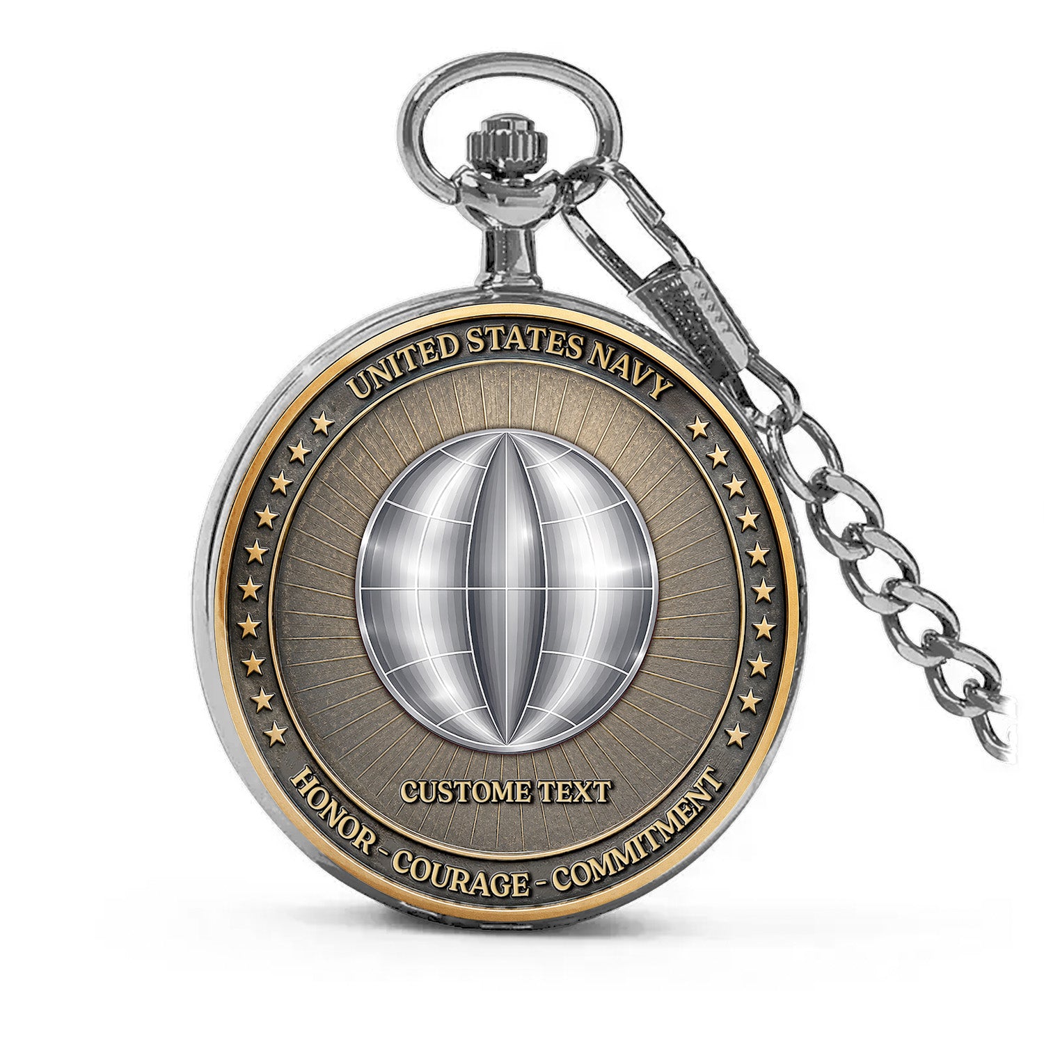 US Navy 250th Anniversary Pocket Watch Personalized Rank and Text