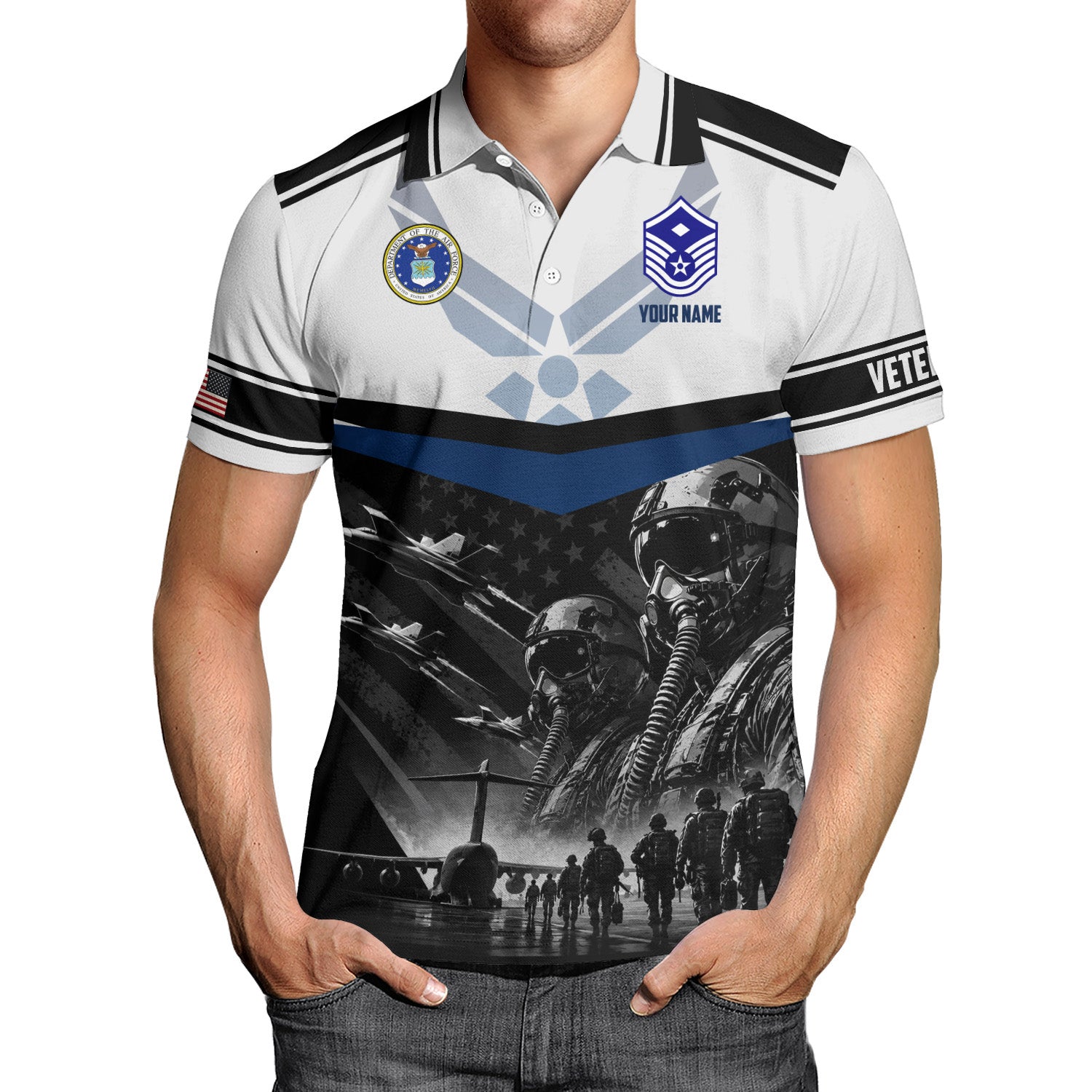 Personalized US Air Force Rank 3D All-Over Print Polo Shirt Gift