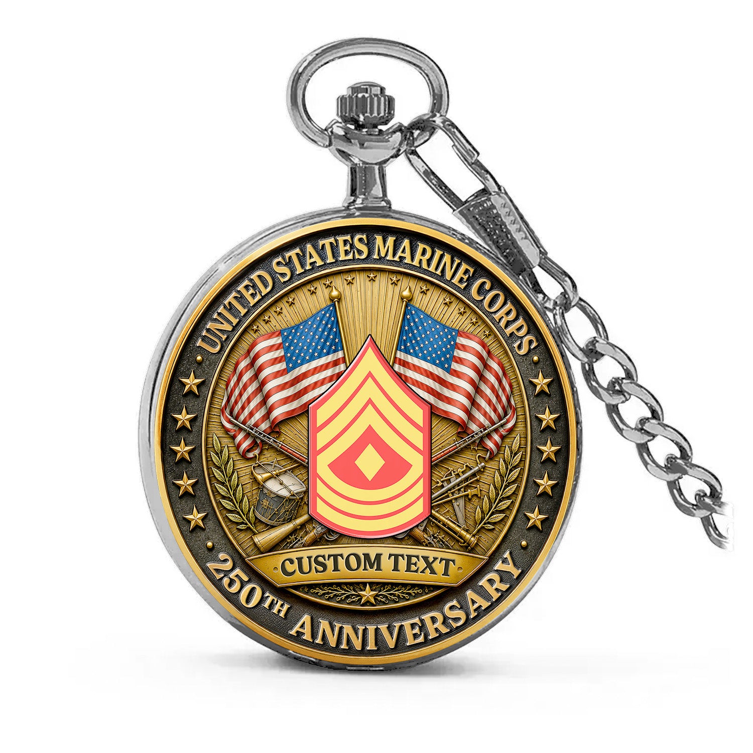 USMC Pocket Watch Personalized Text and Rank