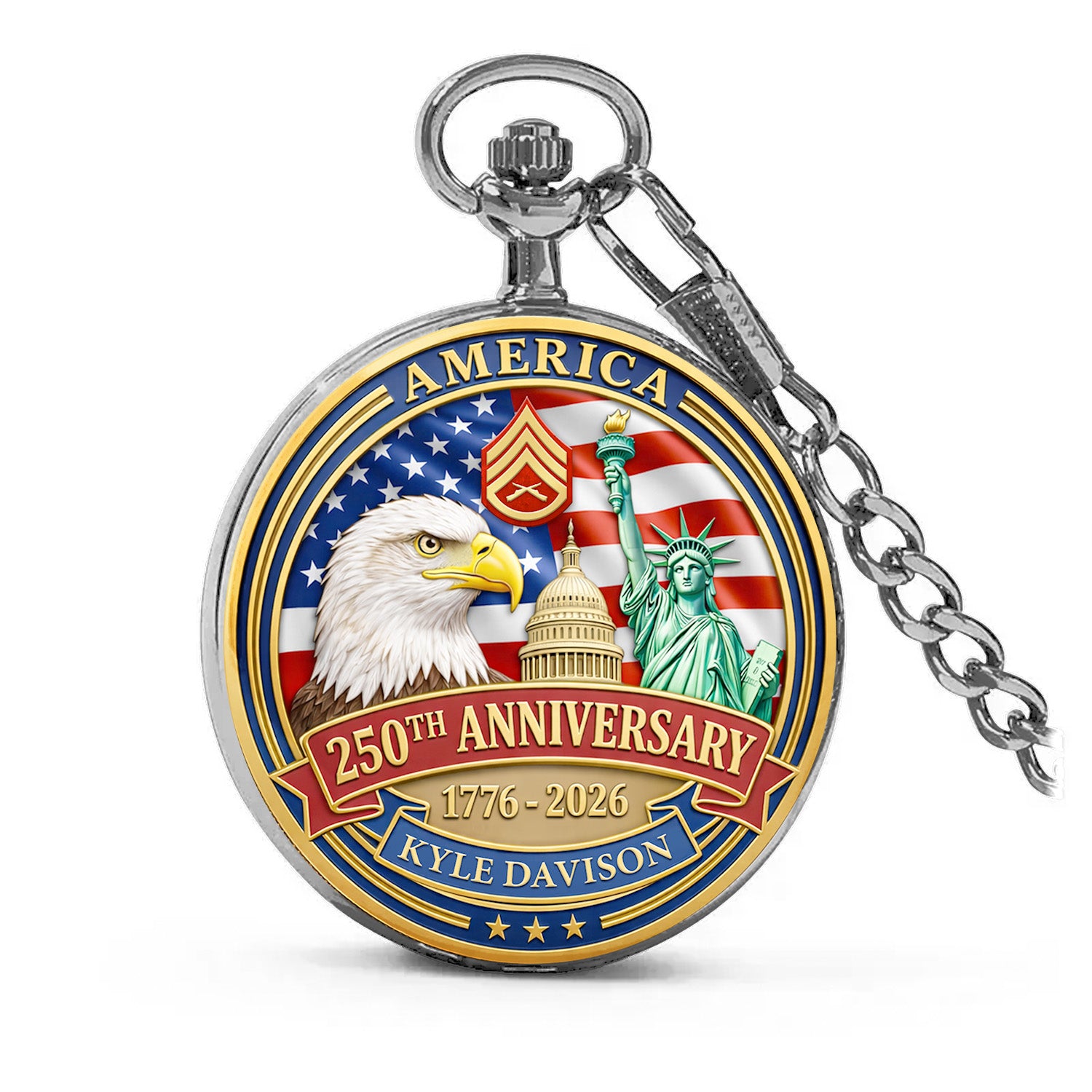 USMC Pocket Watch Custom Text Military Gift
