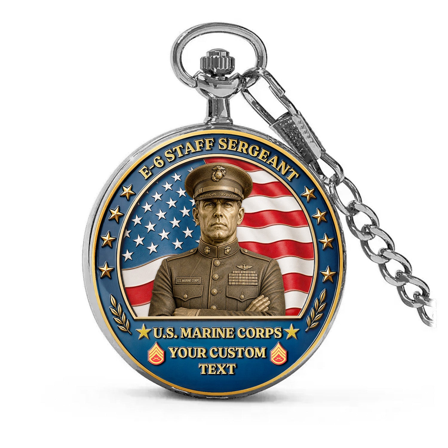 Custom USMC Rank Pocket Watch Military Veteran Gift