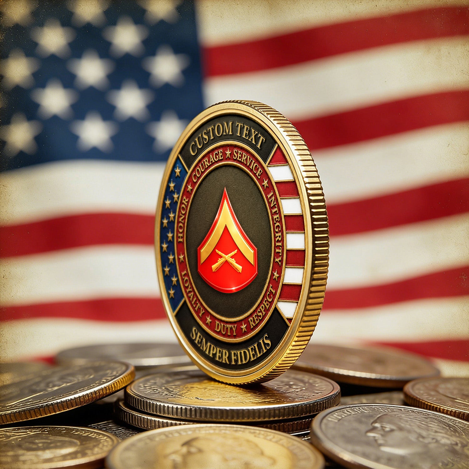 US Marine Corps Custom Rank Message 3D Challenge Coin Tribute