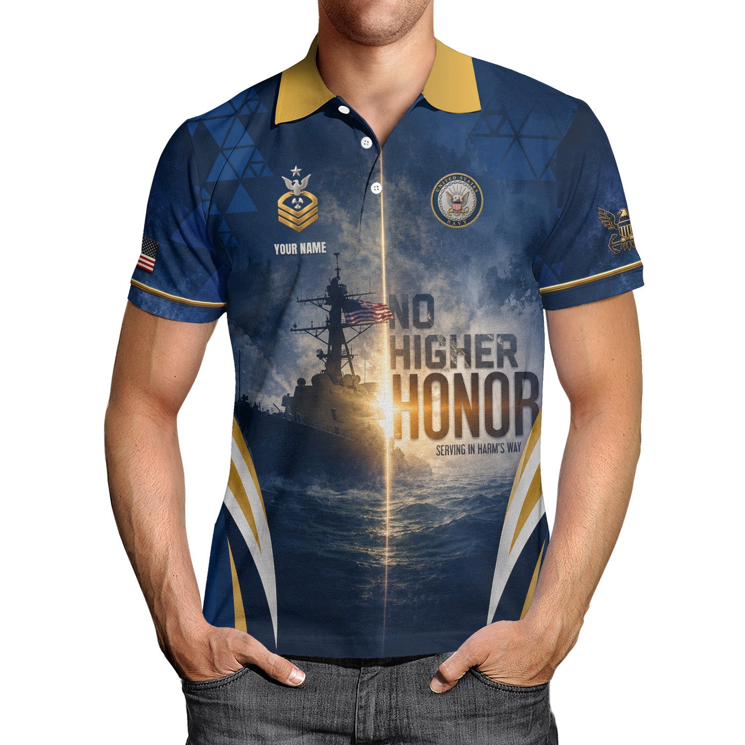 US Navy Military Personalized Rank Polo Shirt Gift for Men