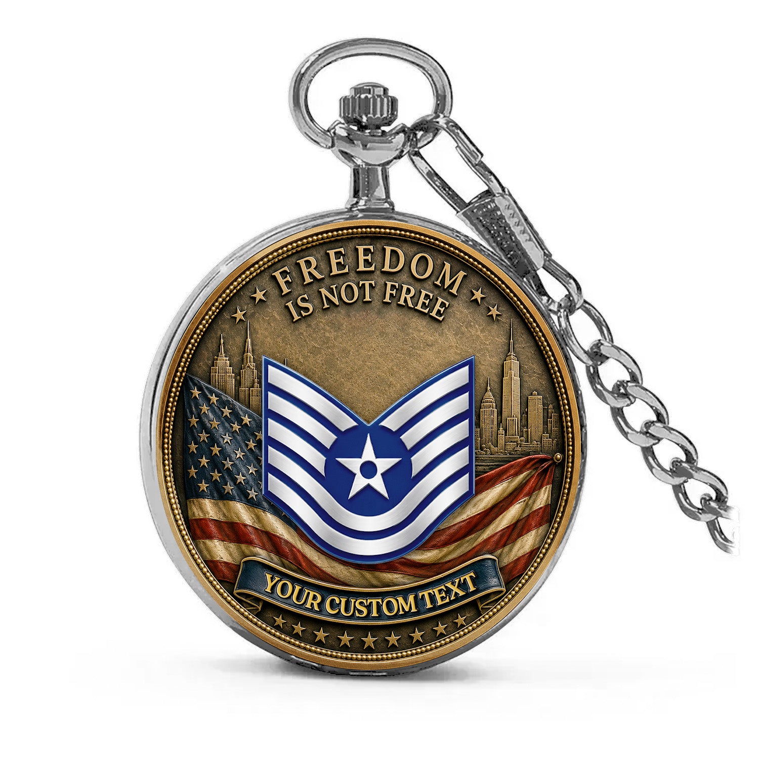 Personalized US Air Force 250th Anniversary Pocket Watch Custom Rank Gift
