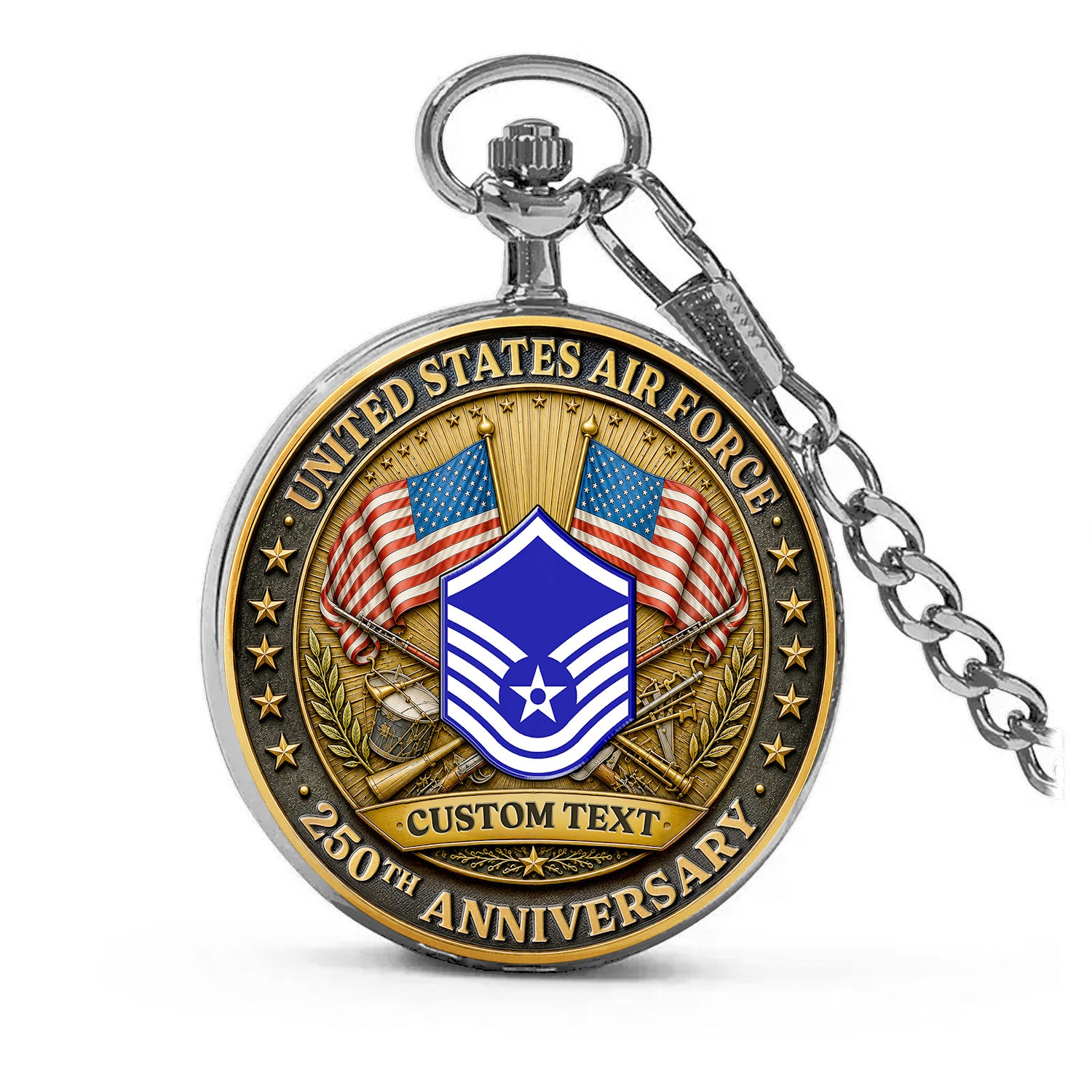 US Air Force Pocket Watch Personalized Text and Rank