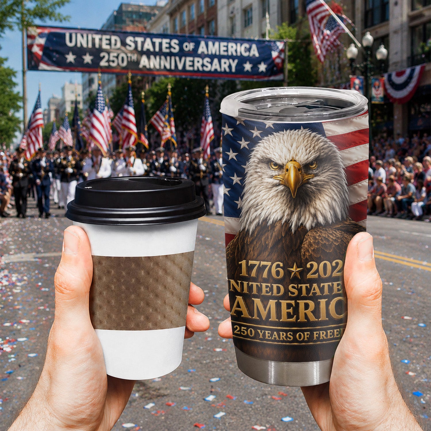 USA 250th Anniversary Bald Eagle American Flag 20oz Tumbler