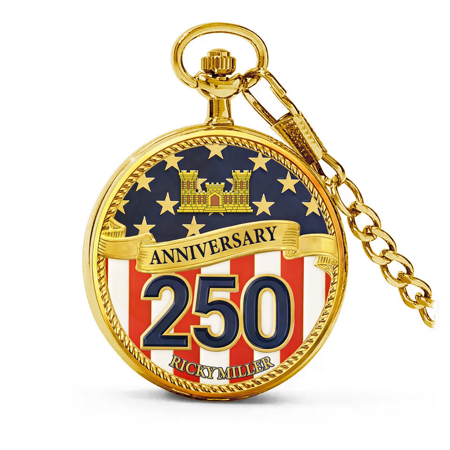 Army Veteran Pocket Watch Custom Rank Name Gift for Him