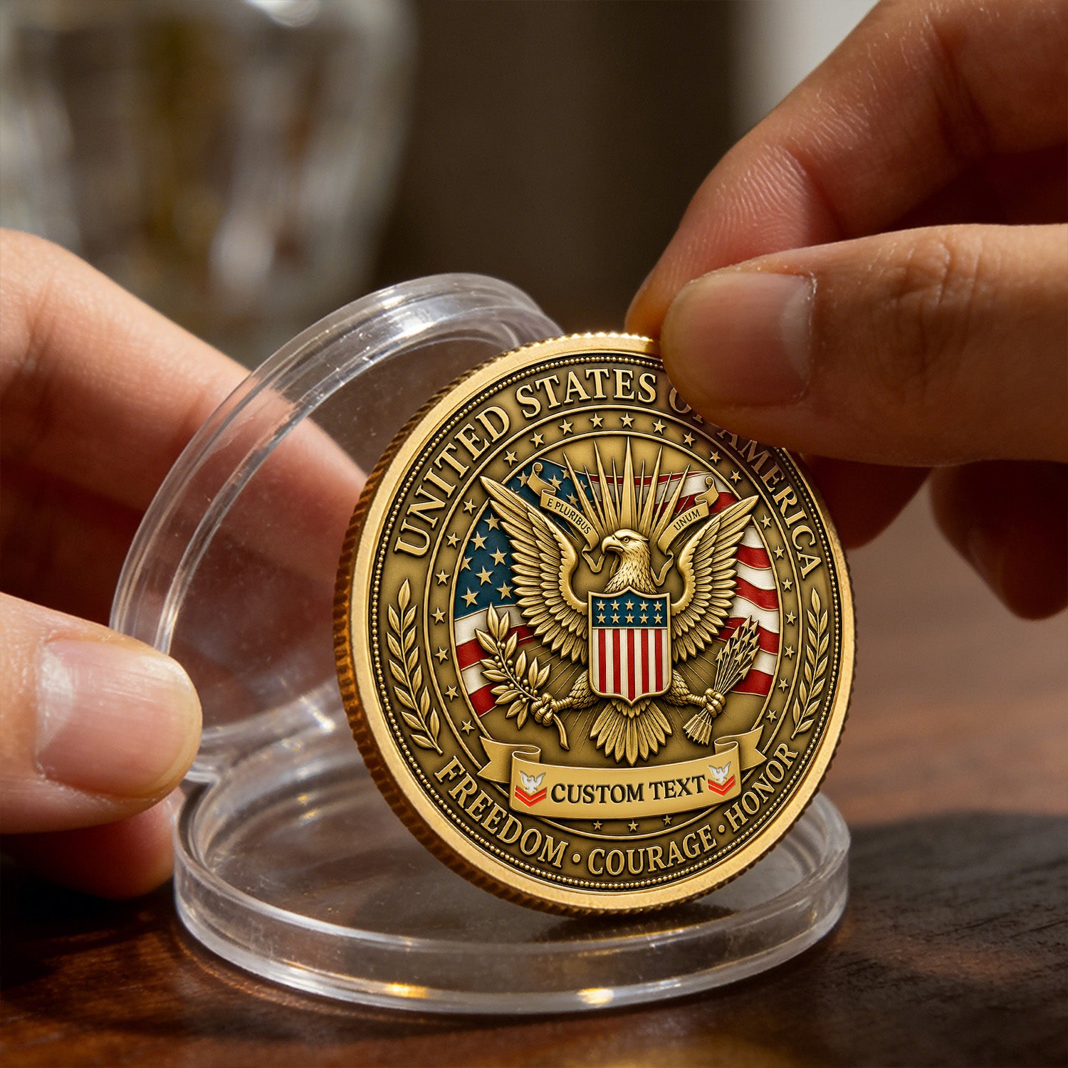 Personalized Navy Veteran Photo 3D Challenge Coin Custom Rank