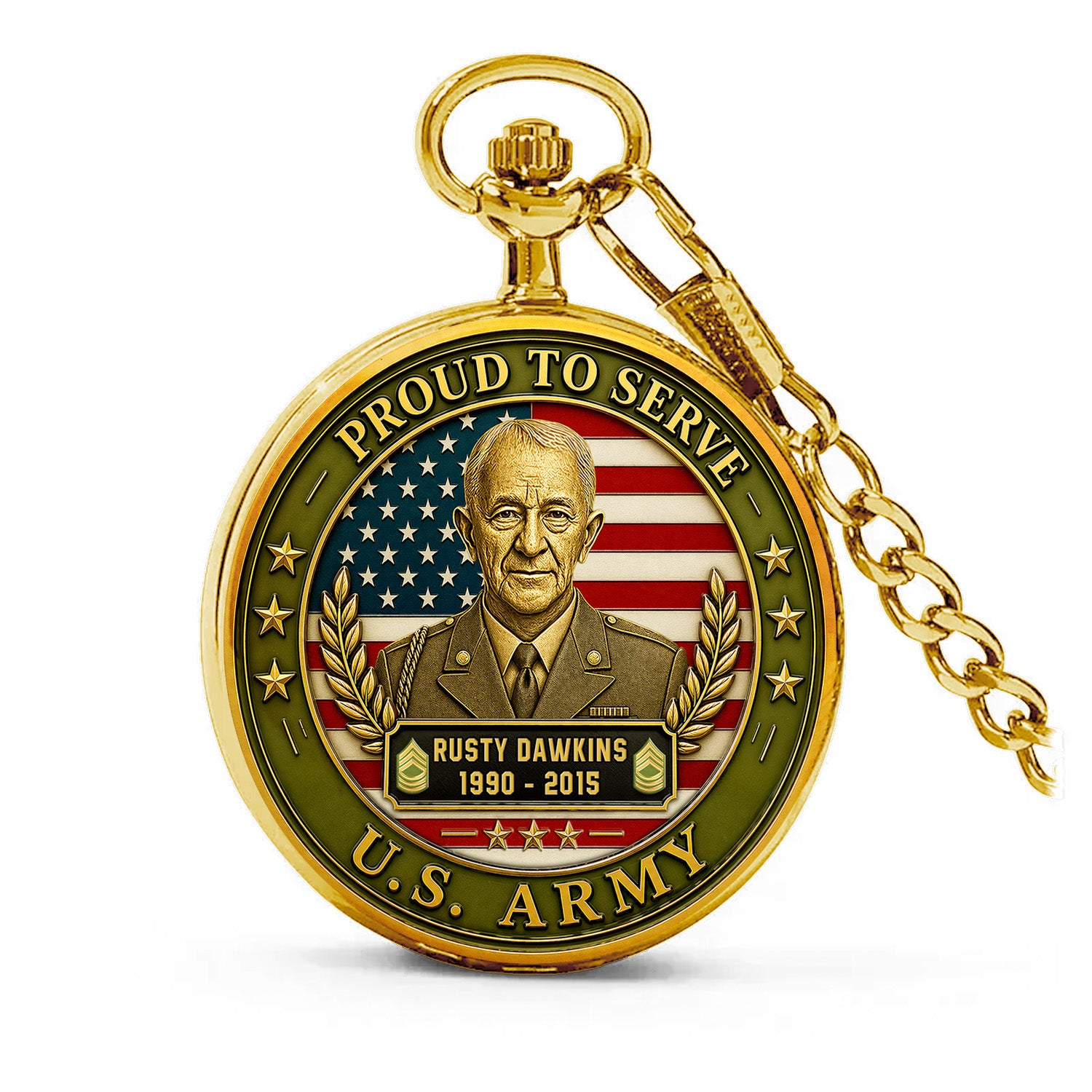 Army Custom Rank Pocket Watch 250 Years Patriotic Gift