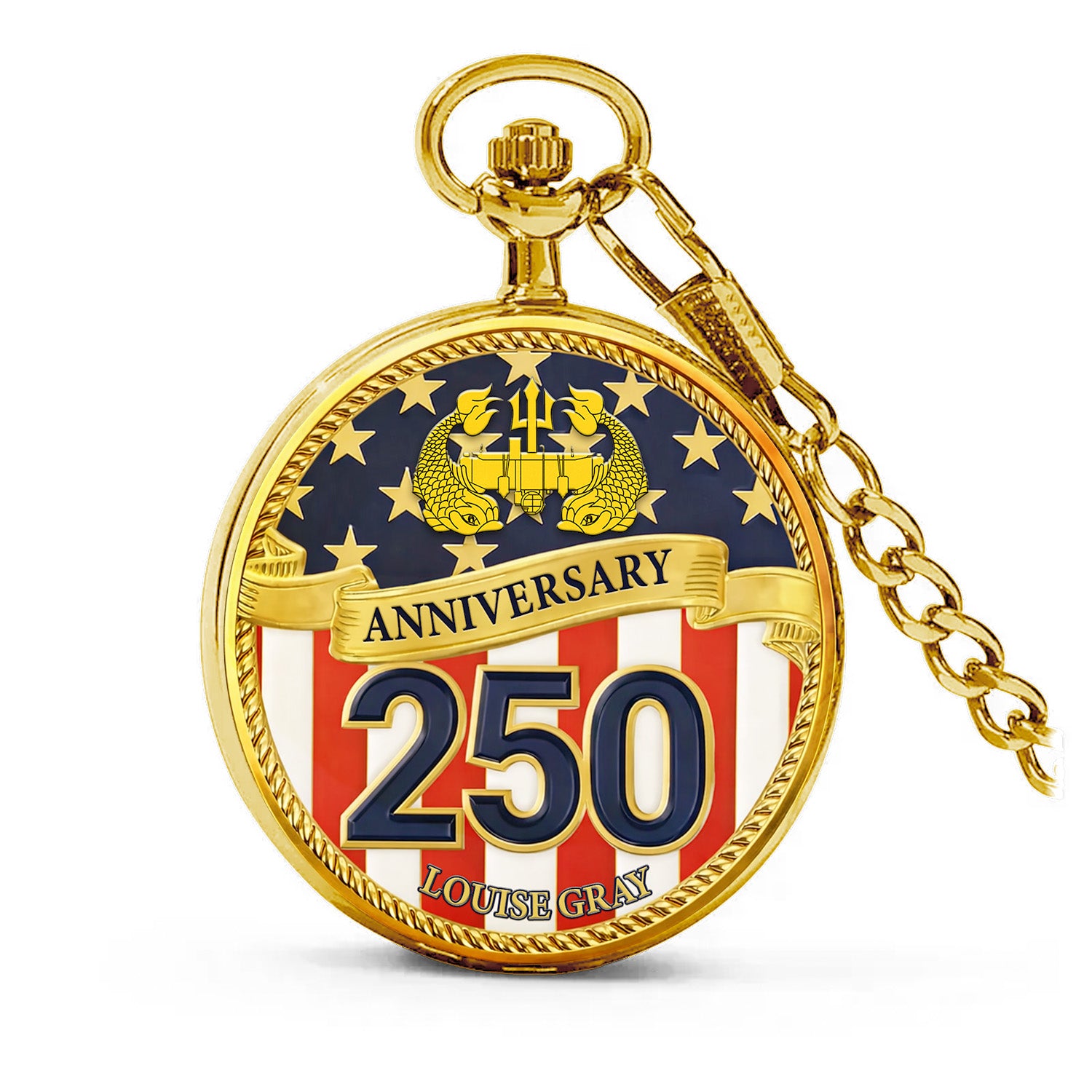Personalized US Navy Pocket Watch Custom Text Military Retirement Gift