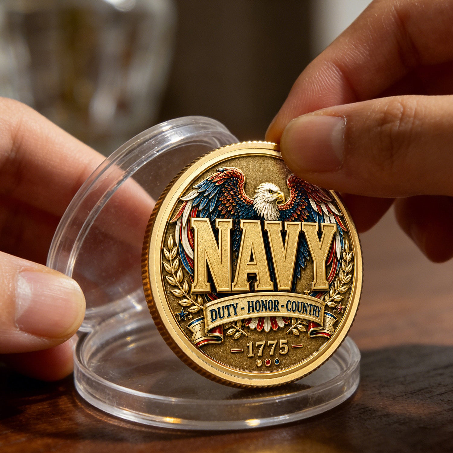 Navy Veteran Personalized Service Text 3D Challenge Coin