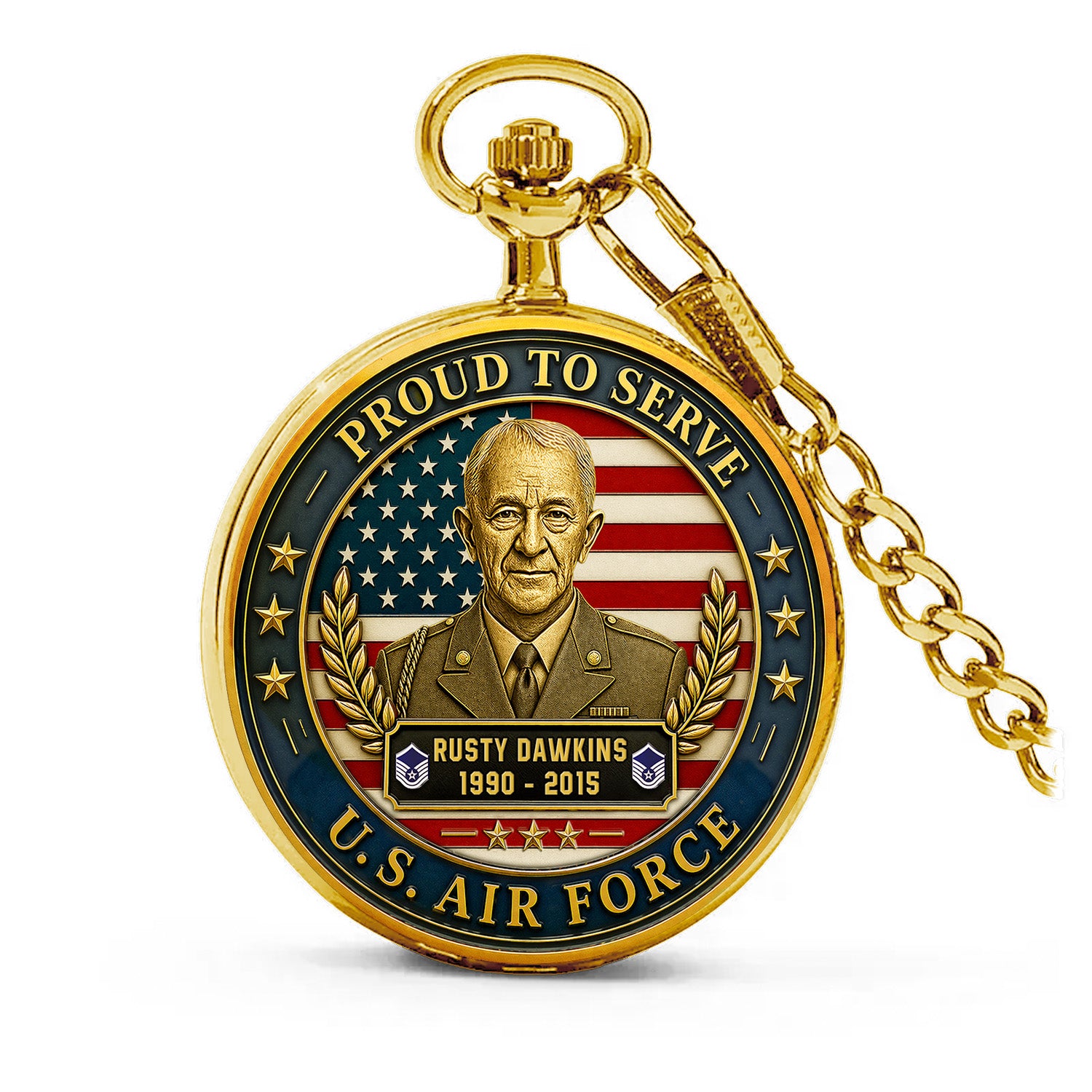 Custom Air Force Rank Name Pocket Watch Retirement Gift