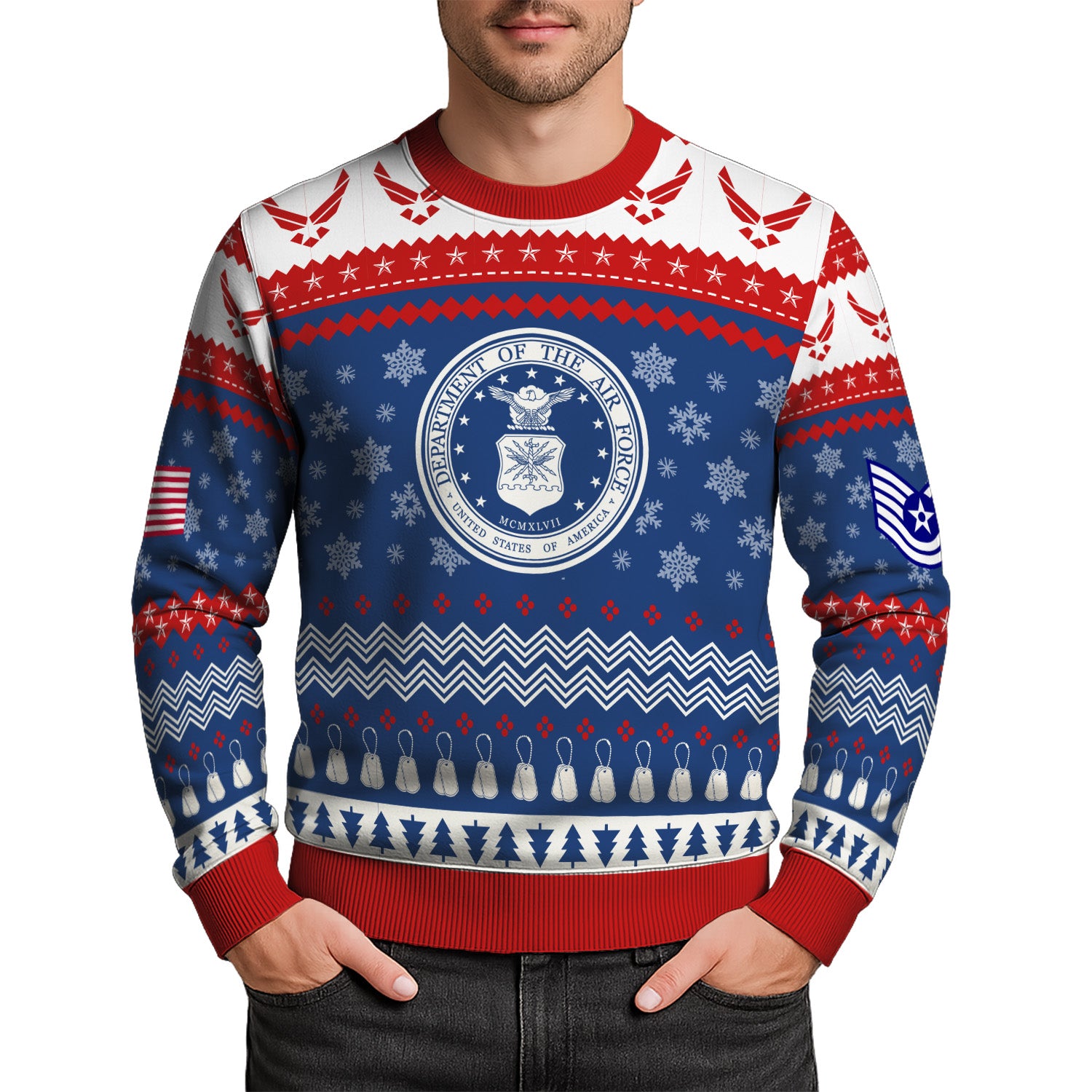 Custom Ranks US Air Force Ugly Christmas Sweater for Women Men KRUST04